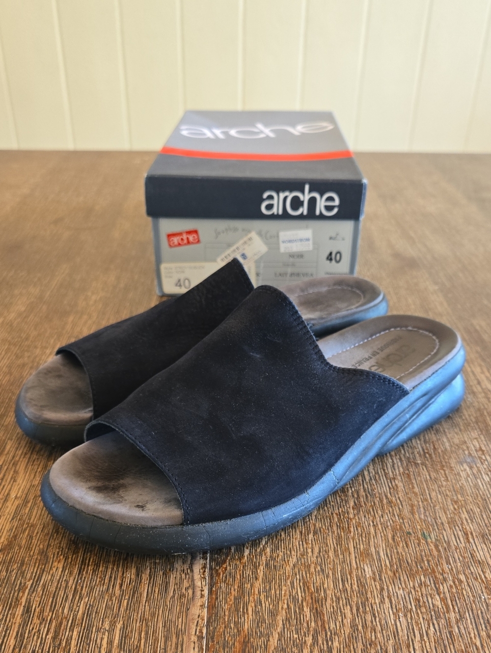Arche Stroy Nubuck Leather Black Slides, Size 40